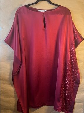Trina Turk Wine Red Satin Tunic with Sequin Accent